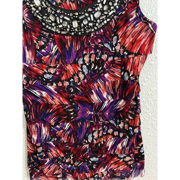 Blouse Abstract Design Purple Red Black halter style Rhinestone’s Bling Bodice. - Picture 4 of 6